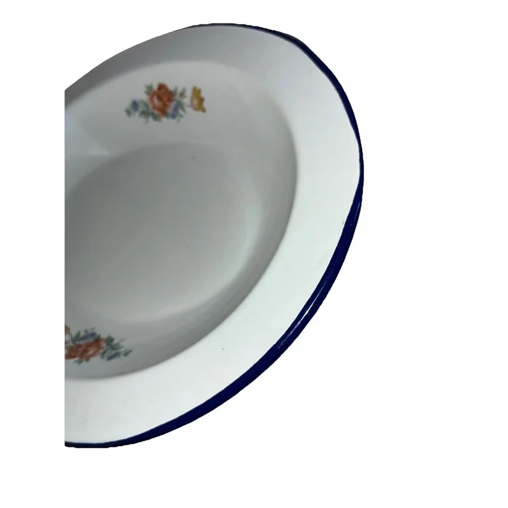 Vintage Serving Bowl Enamelware Floral 11x9